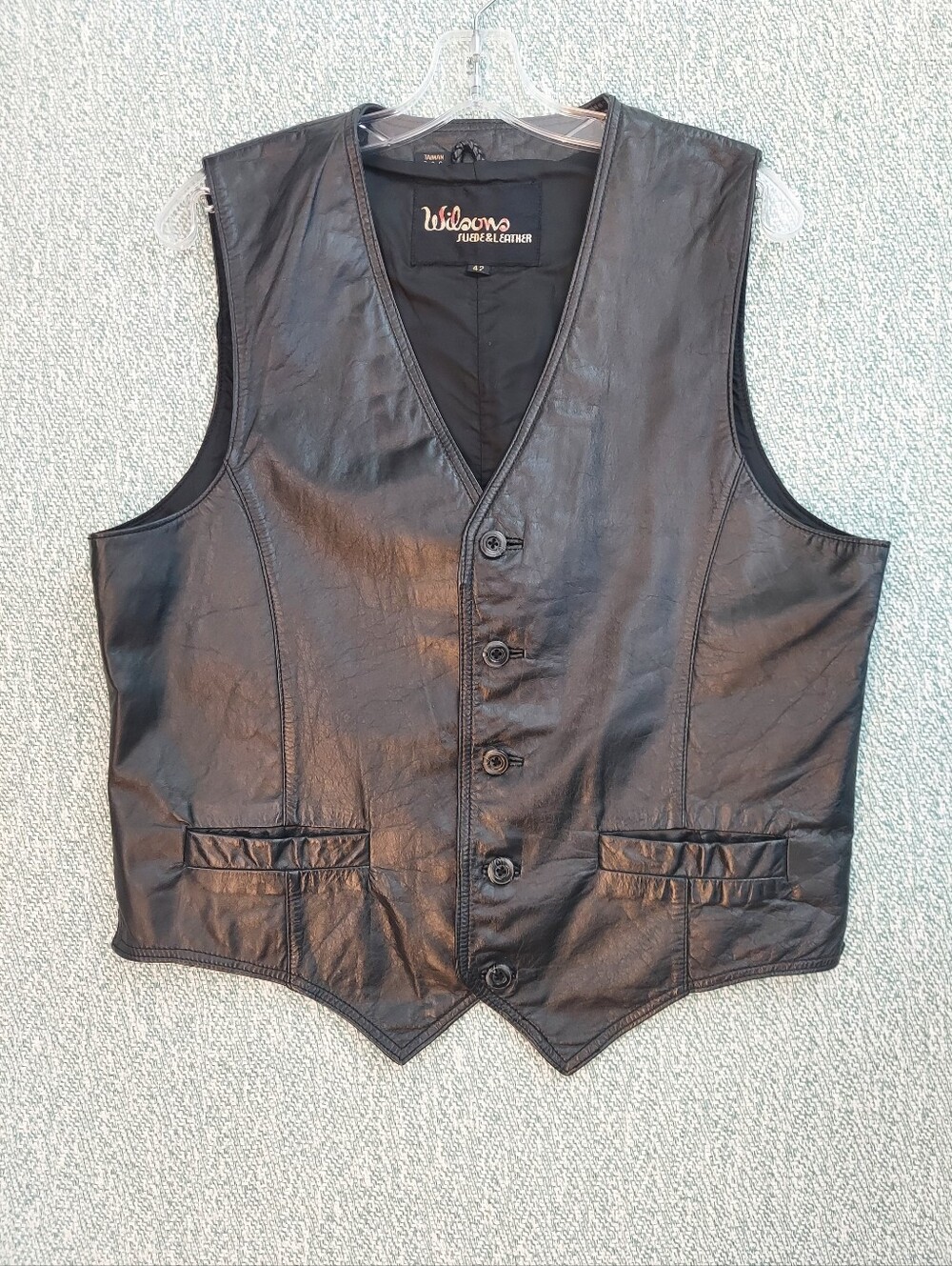 Vintage Wilsons Leather Black Leather 5-Button Vest, Mens Sz 42